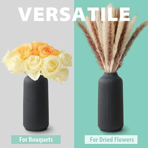 flature Ceramic Vase in Nordic Style, Decovase Large for Pampas Grass as Boho Deco, Vase Black Matt 8 inch for Flowers, Scandinavian Design Home Decoration for Fresh Flowers, Dried Flowers (Size M) thumbnail 4