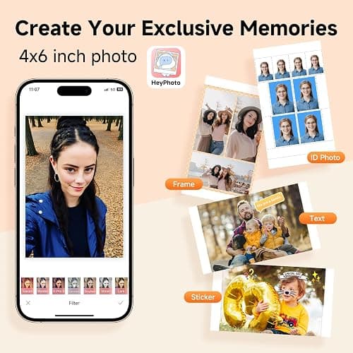 HPRT CP4100 4x6 Photo Printer with 108 Sheets & 2 Ribbons, Dye-Sublimation Printing Portable Instant Picture Printer for iPhone/Android,Full-Color Photo, Wi-Fi Connection, AR Video Printing thumbnail 3