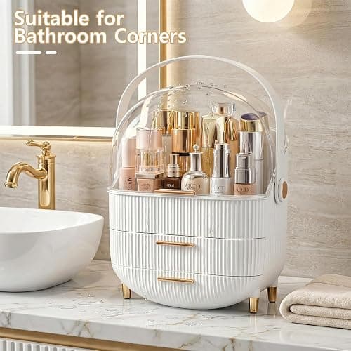 NestOrganix Makeup Organizer Skincare Organizers With Drawers | Cosmetic Display Cases with Transparent Cover, Skincare Organizers for Bathroom Countertop, Bedroom Vanity Desk, White thumbnail 5