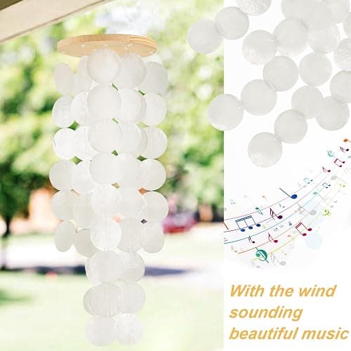 Wind Chimes for Outside - Handcrafted White Capiz Shells Windchime Coastal Style Decor for Indoor/Outdoors, Garden Decor, Great for Women, Wind Chimes Lovers and More thumbnail 3
