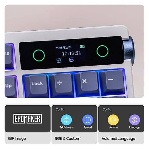 EPOMAKER TH108 PRO Full Size Mechanical Keyboard with Screen & Knob, Wireless Gaming Keyboard with 10000mAh, Creamy Gasket, Hot Swap, Custom Driver, RGB Backlight (White, Creamy Jade) thumbnail 3