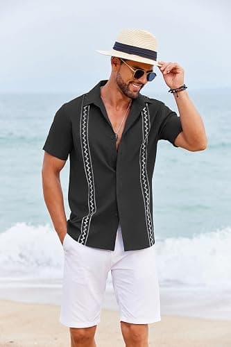COOFANDY Cuban Guayabera Shirts for Men Short Sleeve Casual Button Down Shirts Summer Vacation Shirts thumbnail 2