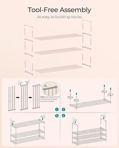 SONGMICS Shoe Rack, 3-Tier Shoe Organizer, Metal Storage Shelf, Upright or Upside Down, for 16-20 Pairs, Stackable, for Entryway, 11.8 x 36.2 x 21.7 Inches, Jelly Pink ULSA303S01 thumbnail 7