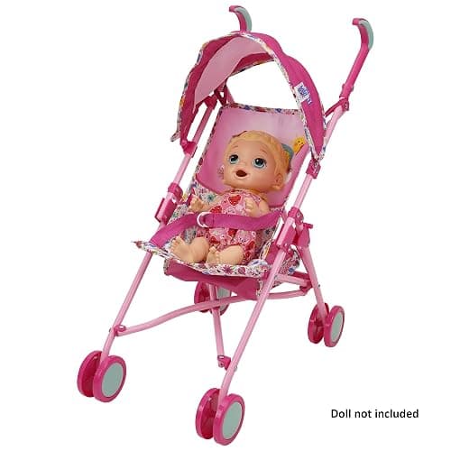 Baby Alive: Doll Stroller - Pink & Rainbow - Fits Dolls Up to 24", Retractable Canopy, Safety Harness for Baby Doll, Two-Toned Handle & Wheels, Storage Basket, for Kids Ages 3+ thumbnail 5