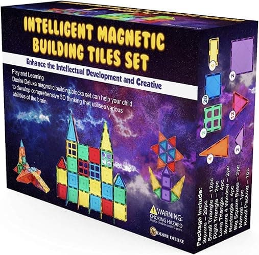 Desire Deluxe Magnetic Tiles Building Blocks Construction Toys for Boys & Girls 47pc – STEM Learning Educational, Kids Age 3 4 5 6 7 8 Year Old Gift thumbnail 9