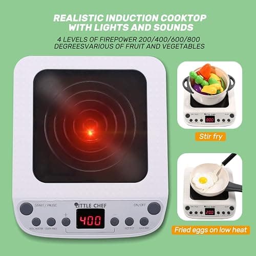 CUTE STONE Pretend Play Kitchen Toy with Cookware Steam Pressure Pot and Electronic Induction Cooktop, Cooking Utensils, Toy Cutlery, Cut Play Food, Shopping Basket Learning Toy for Girls Boys thumbnail 3