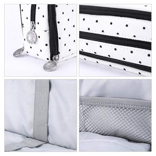 iSuperb Multi Compartments Pencil Case 3 Zippers Pencil Pouch Bag Square Grid Cosmetic Bags Organizer - Black Dots thumbnail 7