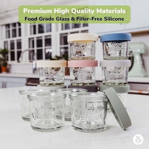 WeeSprout Glass Baby Food Storage Jars w/Lids (4 oz, 12 Pack Set) Snack, Puree, Reusable Small Containers, Breast Milk, Fridge or Freezer, Microwave & Dishwasher Safe, Essential Must Have for Infants thumbnail 4