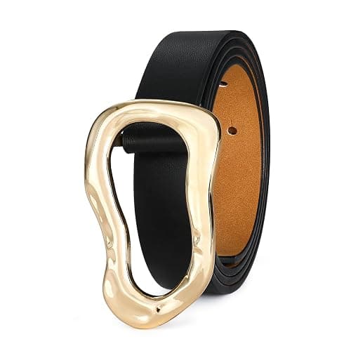 RISANTRY Black Belt for Women Stylish Gold Buckle Fashion Leather Waist Belt Perfect for Jeans and Dresses thumbnail 2