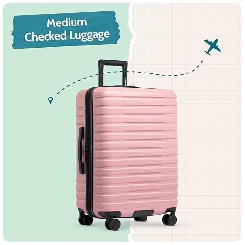 U.S. Traveler Boren Expandable Hardside Rugged Travel Luggage with 8 Spinner Wheels, Rose Pink, Checked-Medium 26-Inch thumbnail 6