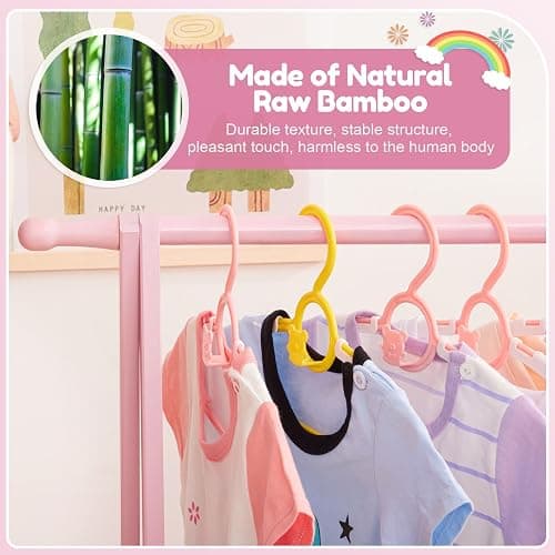 Cozivolife Kids Clothing Rack with Storage Box, Dress up Holder, Child Garment Hanger with Hanging Rods, Small and Foldable, Bamboo (Pink) thumbnail 3