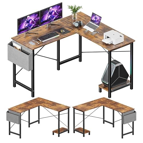 Sweetcrispy L Shaped Desk - Computer Corner Gaming PC Table with CPU Stand Side Bag for Home Office Dorm Sturdy Writing Workstation - Image 1