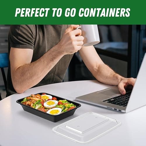 Dealusy 50 Pack (100-Piece) 28 oz Meal Prep Containers Reusable with Lids, Sturdy Leakproof & Food Safe, Microwave, Freezer, Dishwasher Safe Prep Containers, To Go Take Out Plastic Food Storage thumbnail 7