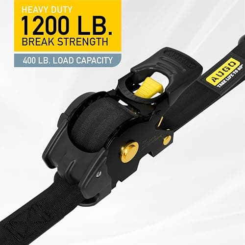 AUGO Retractable Ratchet Straps | 4 Heavy Duty Ratchet Straps Self Retractable Tie Down Straps with Soft Loops & Storage Bag for Motorcycle, Truck, Trailer, Cargo Van | 1200 Lb Break Strength 1” x 10’ thumbnail 2
