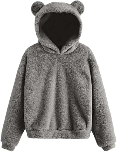LIZALIG Women's Cute Fuzzy Animal Hoodie - Long Sleeve Plush Warm Casual Pullover Sweatshirt - Image 1