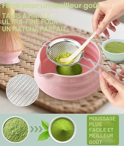JBER Matcha Kit 7 Pièces, Matcha Set - Fouet Matcha Bambou, Bol à Matcha, Support pour Fouet, Cuillère et Tamis, Kit Matcha pour Cérémonie du Matcha - Rose thumbnail 3
