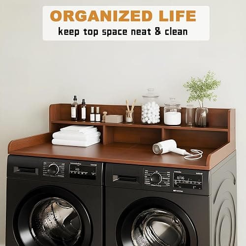 HMAZAE Washer Dryer Countertop with Shelf, 2-Tier Laundry Countertop Over Washer and Dryer, 54" x 27.55" Wooden Table for Folding Clothes for Laundry Room Organization and Storage (Walnut) thumbnail 3