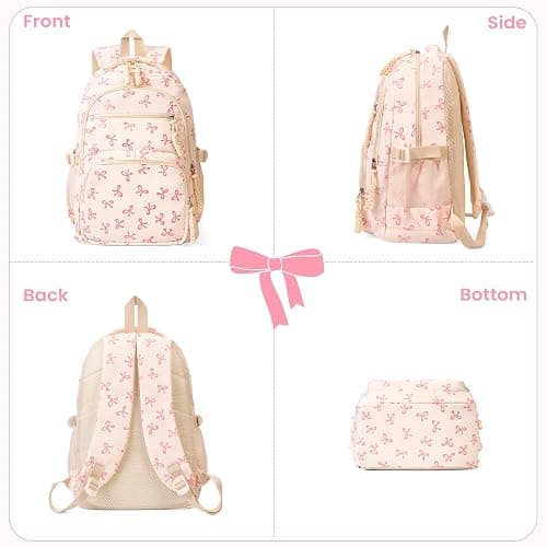 jingyuKJ Coquette Bow Backpack - Cute Kawaii Backpack Set Aesthetic Daypack Coquette Rucksack (A01 Bow Pink) thumbnail 3