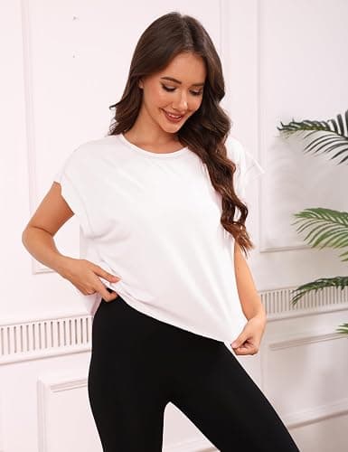 Fhniepan Open Back Tops for Women Oversized Short Sleeve Workout T Shirts Backless Y2k Athletic Crop Running Tees thumbnail 5