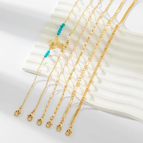 Starain 12Pcs Summer Beach Anklets for Women Waterproof Gold Silver Chain Ankle Bracelets Cute Women's Foot Anklet Set 7.9-10.5 inch Adjustable thumbnail 6