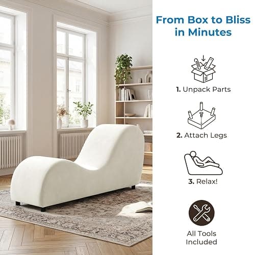 Mjkone 60.6" W Yoga Sofa Chair Chaise Lounge Chairs Indoor for Adults Bedroom Yogas Stretching, Curved Velvet Yoga Lounges Chaise Chair for Living Room Relaxing Apartment Exercising, Beige thumbnail 4