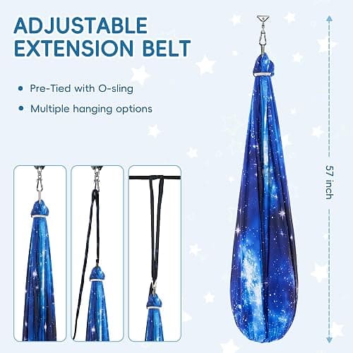OUTREE Sensory Swing for Kids, Double Layer Therapy Hammock, Indoor Swing with 360° Swivel Hanger Kit and Adjustable Straps, Autism Sensory Product for Autism, ADHD (Blue Starry-Sky Printed) thumbnail 2