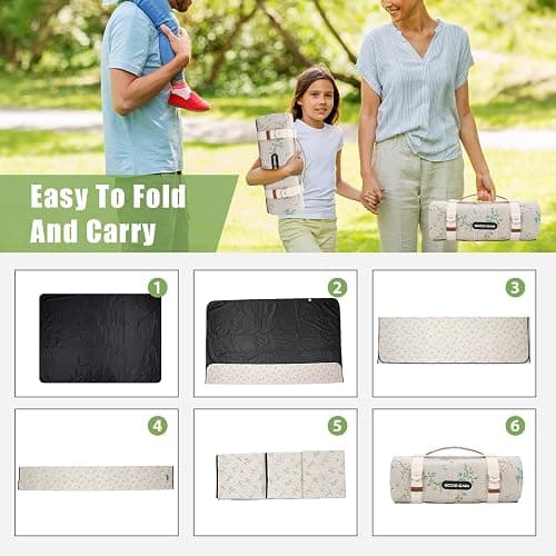 Picnic Outdoor Blankets Waterproof Extra Large - Beach Mat Sand Free Foldable with Carry Strap | Portable Camping Blanket | Park Blanket for Grass Park, Hiking, Travel, Concerts, Indoor(Multi Flower) thumbnail 6