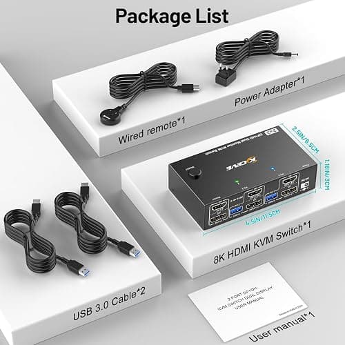 4K@144Hz KVM Switch 2 PC 2 Monitor 8K@60Hz,MLEEDA HDMI+Displayport Commutateur KVM Dual Monitor pour 2 Ordinateurs Partagés 2 Moniteurs et 4 Ports USB3.0,Télécommande Filaire et USB Câbles thumbnail 9