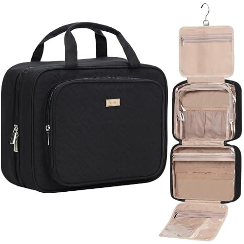 NISHEL Travel Toiletry Bag for Women, Makeup Essentials Organizer, Hanging Case for Accessories, Cosmetics, Large Size, Black - Image 1