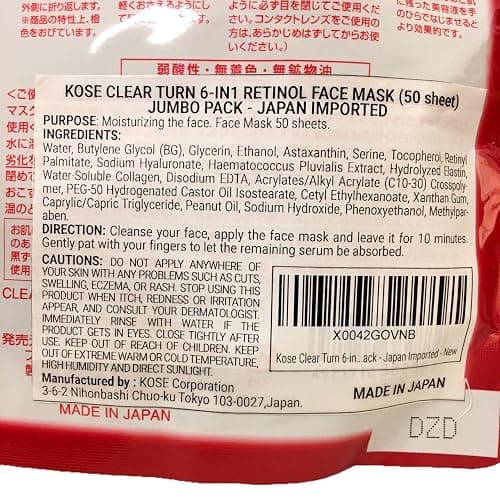 Kose Clear Turn 6-in1 Retinol Face Mask (50 sheet) Jumbo Pack - Japan Imported thumbnail 3