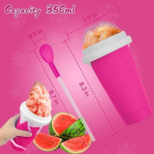 Slushy Maker Cups, DIY Magic Slushy Maker Squeeze Cups, Portable Smoothie Squeeze Cup for Juices, Milk and Ice Cream Make, Double Layers Silicone Slushie Cup with Straw for Friends,Family Gifts-Pink thumbnail 3