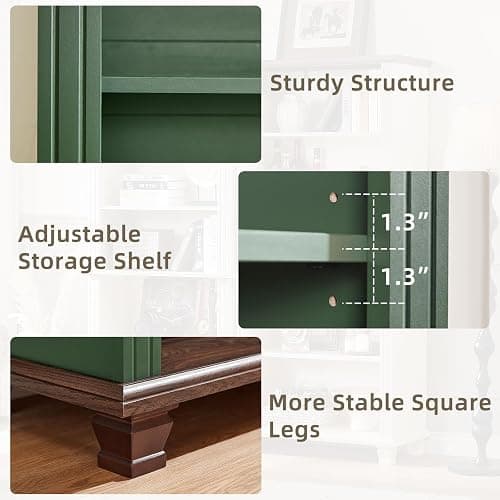 SAVOR LIFE 70" Tall Green Bookshelf,5 Tier Wooden Book Shelf with Adjustable Shelves & Wood Legs,Free Standing Farmhouse Bookcase with Open Display Storage,Vintage Bookshelves for Library,Classroom thumbnail 8