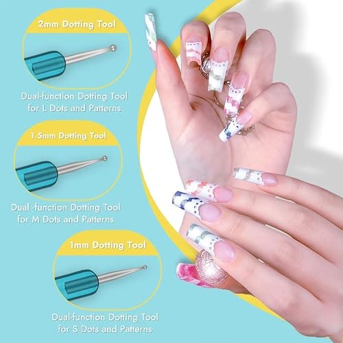 Finea Nail Art Brushes and Dotting Tools 6pcs Set for Gel Polish Gold Blue | Flat, Round, Thin Liner, French Tip, Small Detail Painting, 3D Acrylic Flower Brushes for Builder Gel Polygel Paint Design thumbnail 5