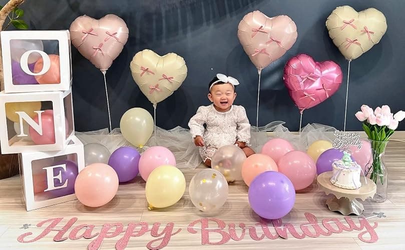 Pink White Heart Balloons,12Pcs Baby Pink Cream Heart Shaped Foil Balloons,18Inch Sand White Helium Balloon for Baby Shower Birthday Anniversary Wedding Party Decorations thumbnail 6