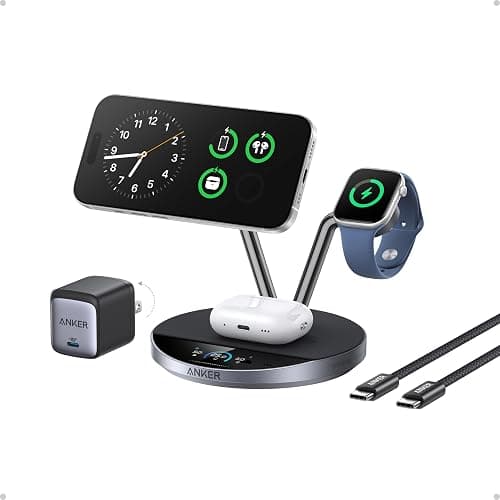 Anker Prime MagSafe Charger Compatible, 3-in-1 Charging Station, Qi2 25W Certified Wireless Charger Dock Stand, Smart Display with TEC Active Cooling, for iPhone 17, Apple Watch, AirPods, and More - Image 1