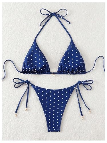 SOLY HUX Women's Polka Dots Print Bathing Suit Halter Triangle Tie Side Bikini Sets Two Piece Swimsuit - Image 1