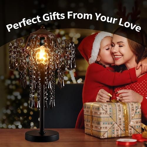 MEIXISUE Small Black Crystal Bedside Table Lamp End Table Lamp Nightstand Lamp Desk Lamps for Bedroom Living Room Office H20.4'' W11.81'' 1-Light E26 thumbnail 2