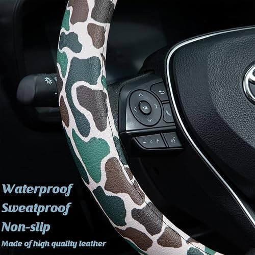 Army Dark Camo Steering Wheel Cover Auto Leather Steering Wheel Protector, Anti-Slip, Breathable, Absorbing Sweat, Universal Camo Car Accessories 14.5–15 inch,Fit for Most Car, Trucks, SUV thumbnail 4