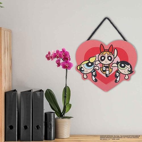 Open Road Brands The Powerpuff Girls Heart Hanging Wood Wall Decor - Fun Powerpuff Girls Sign for Kids' Bedroom or Movie Room thumbnail 2
