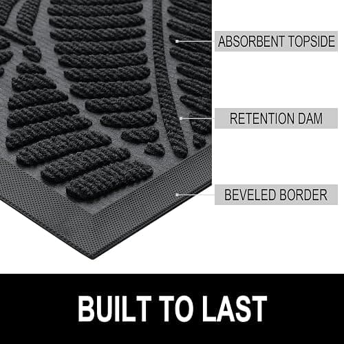 Colorxy Waterproof Doormat, Sturdy Natural Rubber Front Indoor Mat, Non Slip Low Profile Indoor Outdoor Door Mats, Stain and Fade Resistant Floor Mat, Easy Clean Patio Entrance Mat, 30''x17'', Black thumbnail 3