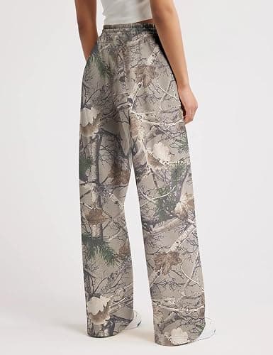 MSBESYOR Camo Pants Women Baggy Fleece Y2K Camouflage Cargo Pants High Waisted Wide Leg Drawstring Jogger Sweatpants thumbnail 4
