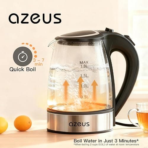 Azeus 1.8L Electric Kettle CX-817 - Fast Boil, Auto Shut-Off, Boil-Dry Protection, 360° Swivel Base - Stainless Steel Water Boiler for Tea, Coffee, and Hot Water thumbnail 3