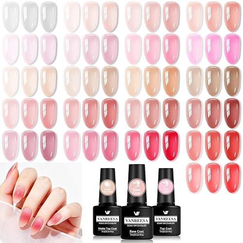 VANREESA 24Pcs Jelly Gel Nail Polish Set -Soft Milky White Nude Pink Red Brown Jelly Translucent Gel Polish Colors with Base Coat 2 Top Coats Neutral Colors All Seasons Nail Polish Set Gifts for Women - Image 1