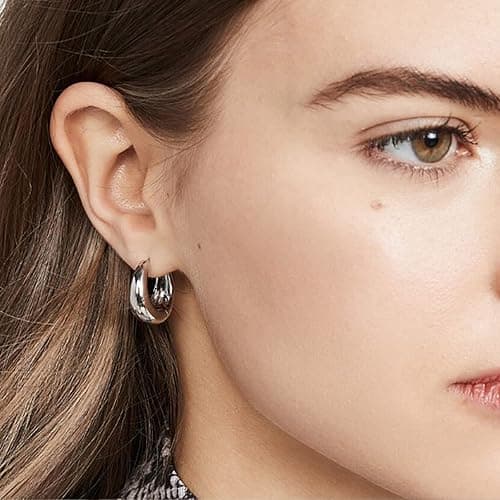 KISSPAT Sterling Silver Chunky Hoop Earrings for Women Hypoallergenic Thick Huggie Earring Wide Hoops Everyday Hoop Earrings thumbnail 2