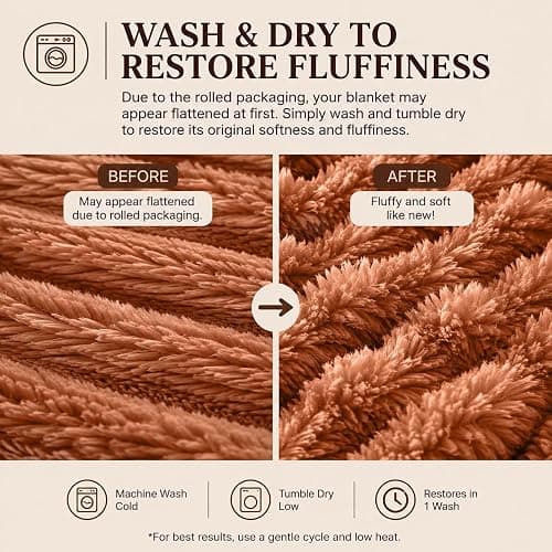 Rust Throw Blanket - Soft & Fluffy Fleece, Cute & Aesthetic, Perfect for Sofa, Couch, Chair, Bed, Living Room & Bedroom, All-Season Use, Plush & Cozy Decorative Blanket thumbnail 3