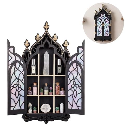 Gothic Crystal Display Shelf, Goth Wall Decor Witchy Spiritual Home Decor | Display Shelf for Gemstones, Essential Oils & Trinkets, Wooden Church Window Shelf for Bedroom Living Room, Witchy Gifts - Image 1