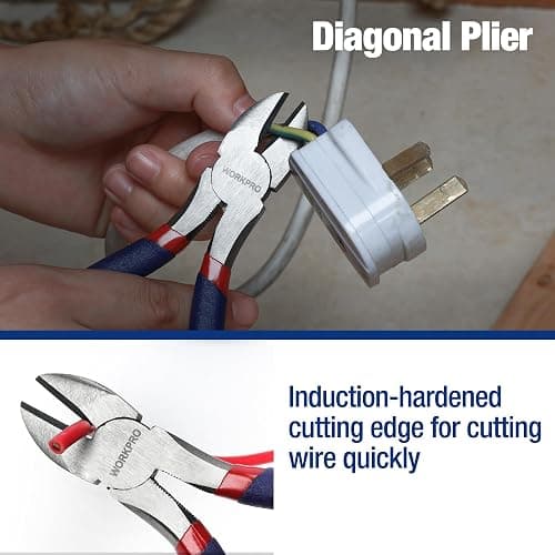 7-Piece WORKPRO Pliers Set with Groove Joint, Long Nose, Slip Joint, Linesman, and Diagonal Pliers for DIY & Home Use thumbnail 7