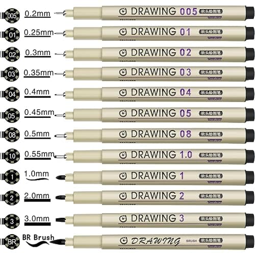 Muchcute Micro Fineliner Art Drawing Pens:12 Black Fine Liner Waterproof Ink Set Artist Supplies Line Professional Technical Marker Watercolour Sketching Manga Anime Gifts Sketch Zentangle Adult Stuff thumbnail 3