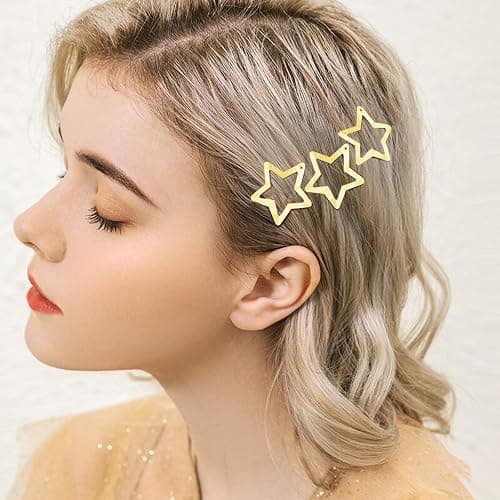 Star Hair Clips 2000s Y2K Snap Hair Barrettes Non Slip Star Hair Accessories Gold Metal Hair Clips for Girls Women -15 PCS 1.57" thumbnail 4