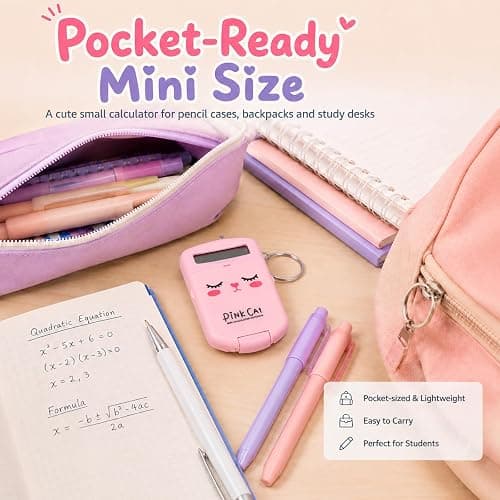 NUOBESTY 2Pcs Mini Calculator Keychain, Pocket Size 8-Digit Flip Cover with Key Ring Cute Small Calculator Students Backpacks Pencil Cases Supplies for School Office Home (Pink & Gray) thumbnail 8